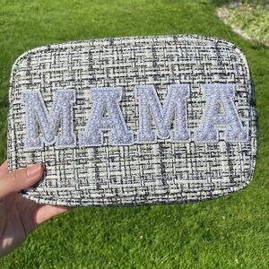 COPY - gorgeous NWT pearl and diamond “mama” patched pouch or makeup bag